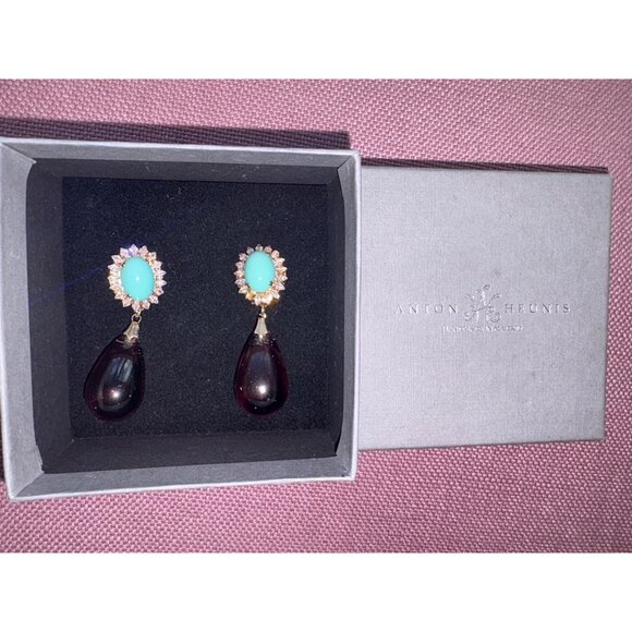 Anton Heunis Omega Clasp Oval Drop Earrings in Light Blue Purple Gold New Womens - Picture 3 of 7